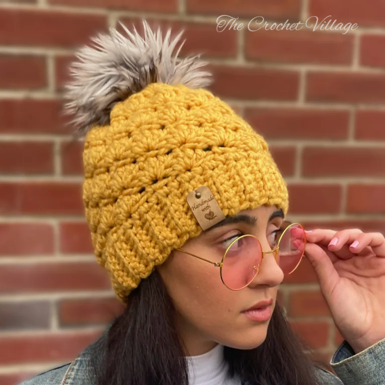 Young lady in the Dublin Hat easy crochet chunky beanie