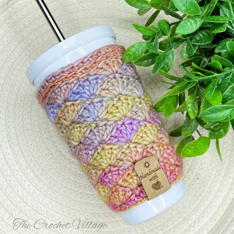blossom crochet cup cozy pink caron blossom cakes yarn mothers day gift