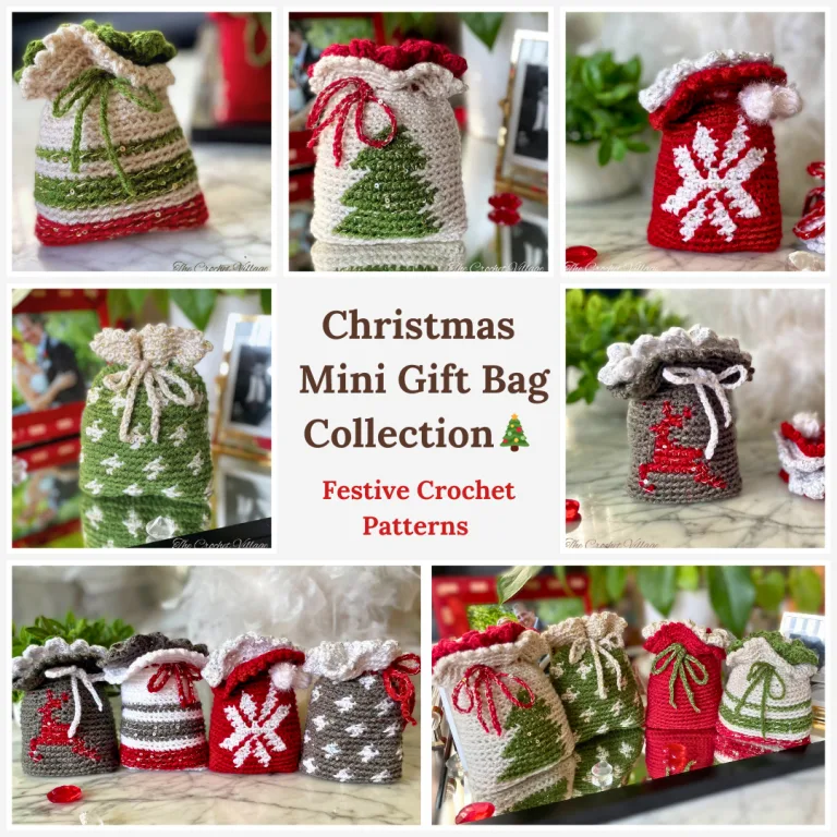 A collage of photos featuring a small gift bags for Christmas gifting