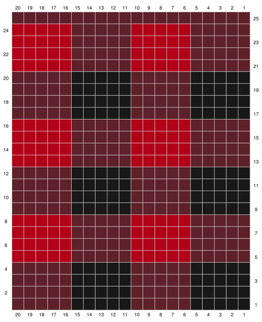 A colored Chart for the crochet buffalo check plaid bag pattern
