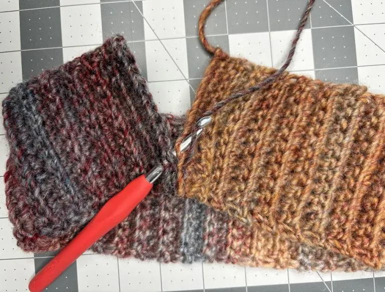 Close-up of joining collar ends in crochet sweater - step-by-step tutorial