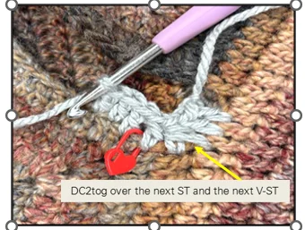 Close-up of crocheting the sleeve in a crochet sweater - step-by-step tutorial