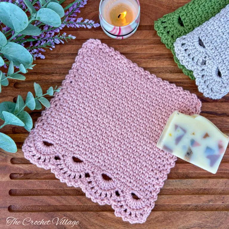 Ambrosia washcloth free crochet pattern with lacy border