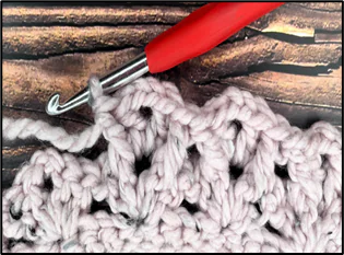Close-up of the Chestnut Blanket free crochet pattern showing advanced progress waffle V-stitch