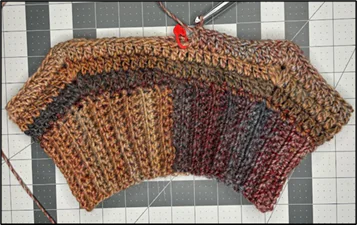 Progress photo of crocheting sweater yoke - top-down raglan pattern tutorial