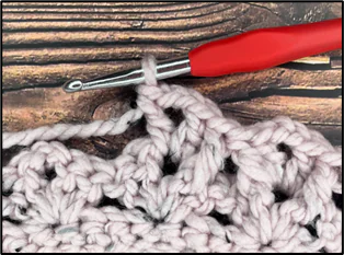 Chestnut Blanket crochet pattern in progress featuring repeating waffle V-stitch