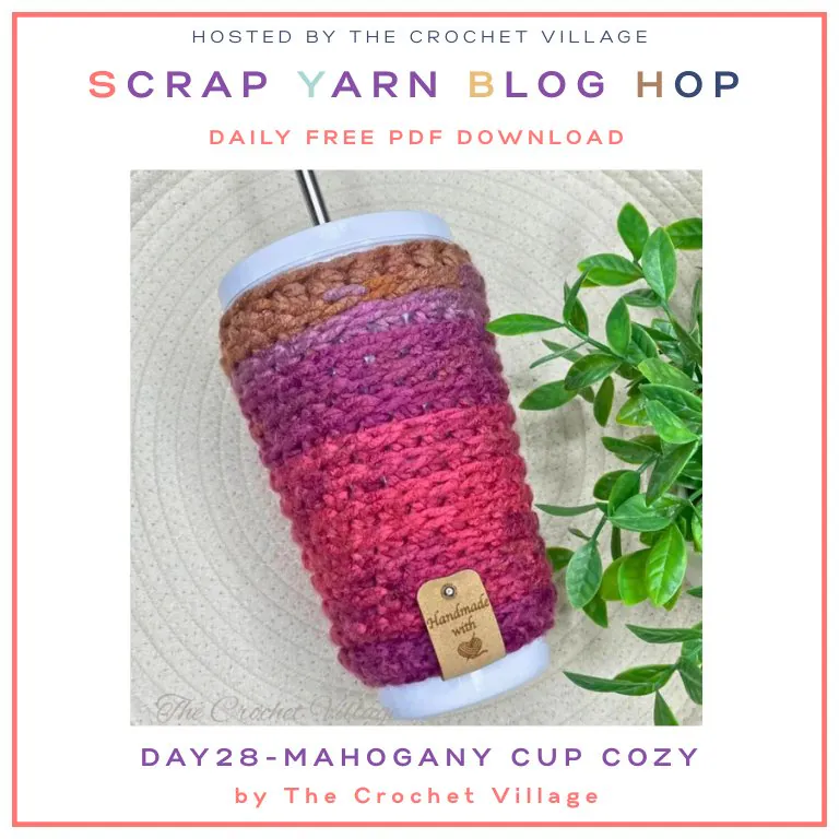 Simple Crochet cup cozy made from a free crochet scrap yarn pattern