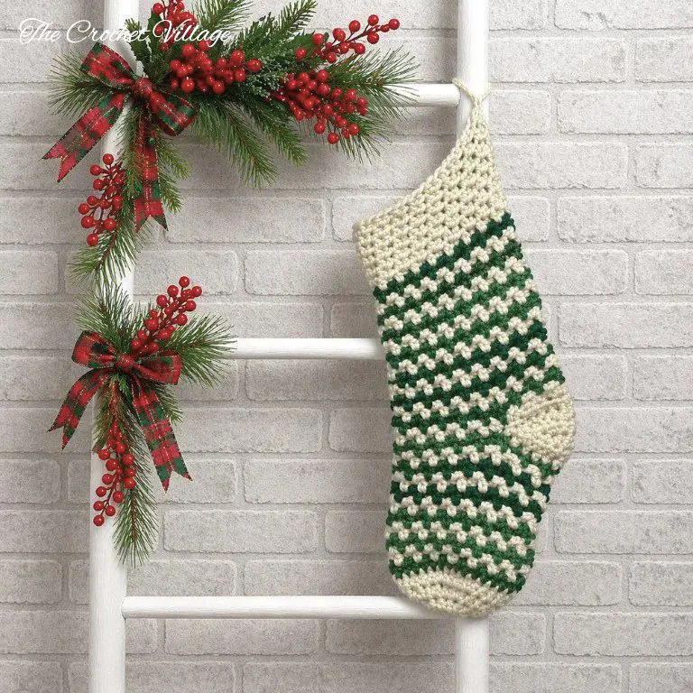 Crochet Oversized stockocking hanging on a blanket ladder