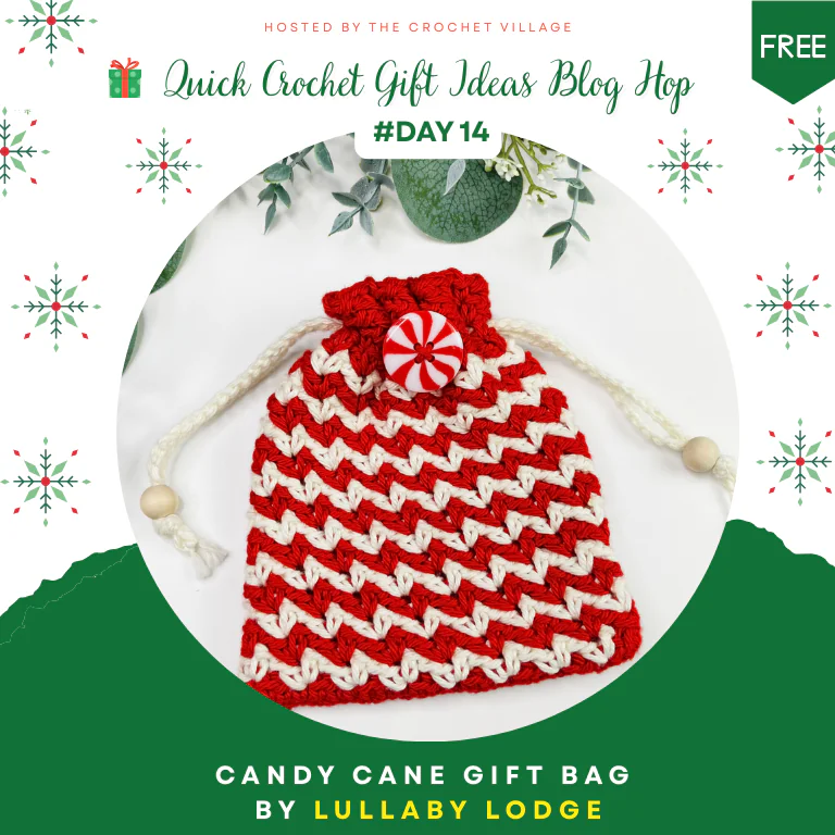 Quick crochet Christmas gift - a candy cane crochet gift bag