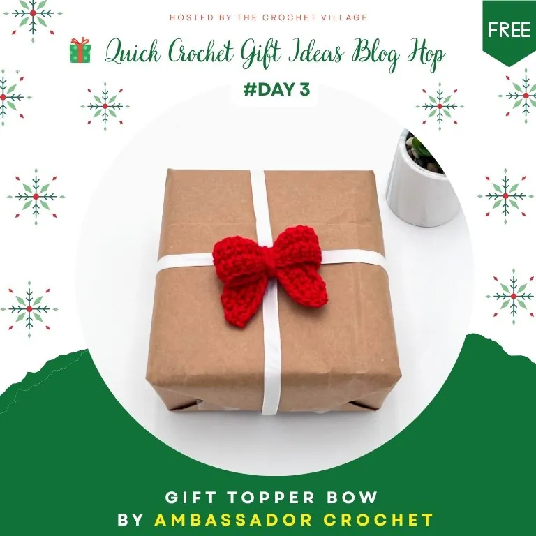 Gift box decorated with handmade crochet bow and ribbon - quick Christmas craft project