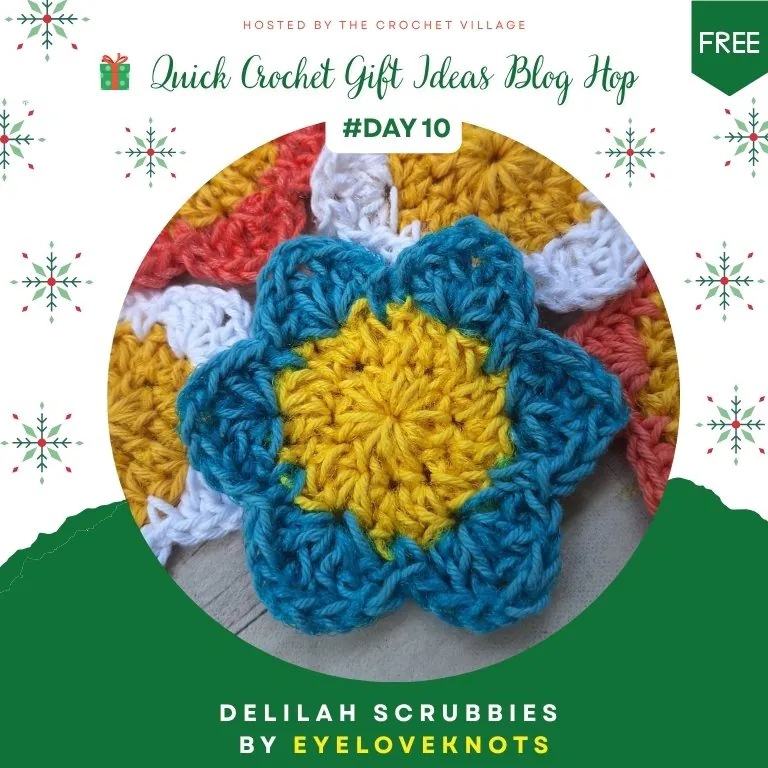 Quick crochet Christmas gift - colorful flower-shaped scrubbie yarn scrubbies for kitchen and bath