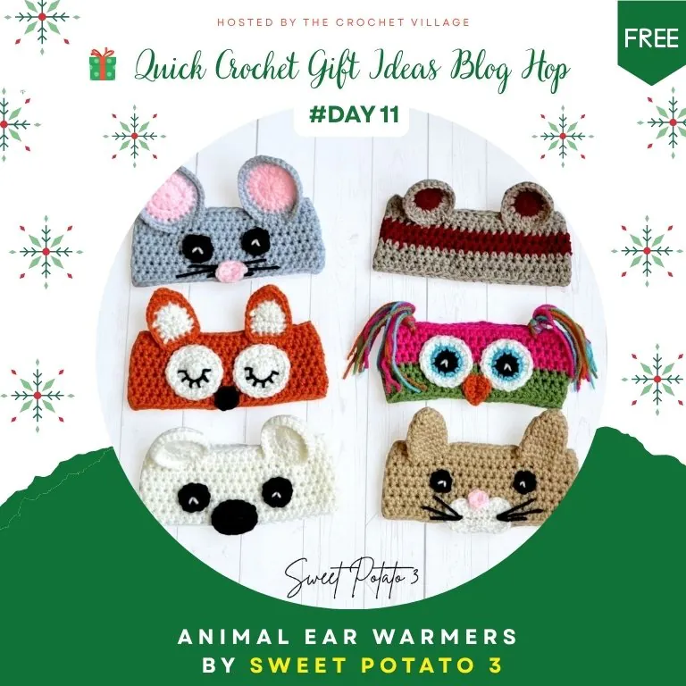 Quick crochet Christmas gift - animal ear warmers headbands in multiple sizes and styles