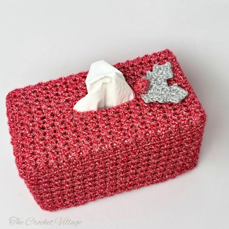 Rectangular crochet Christmas tissue box cover with holly berry