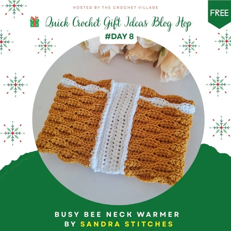 Honey gold textured crochet neck warmer scarf - fast last-minute cozy Christmas gift