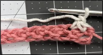 Close-up showing how to crochet tissue box holder stitch pattern row 2- step 2