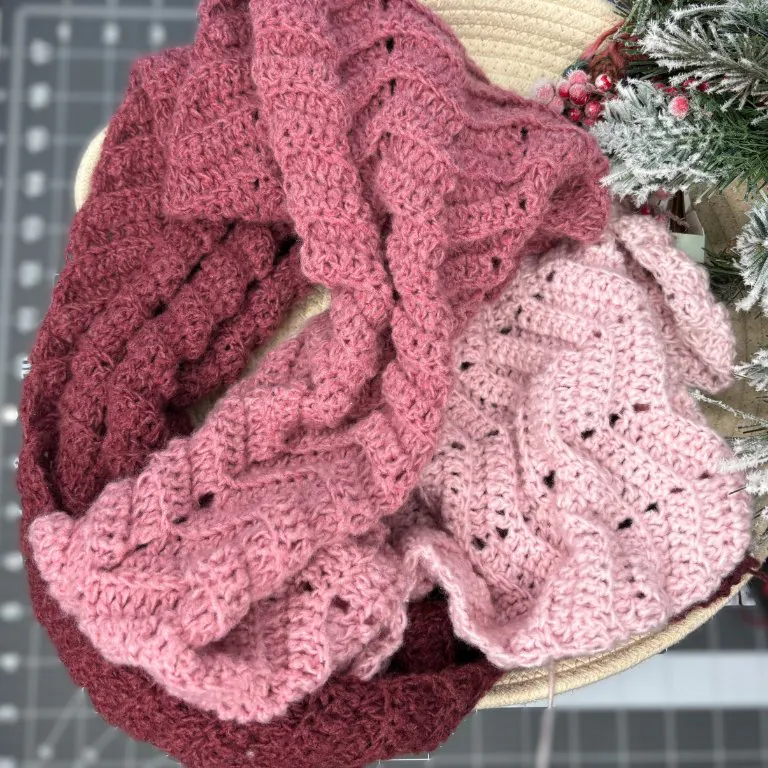 Chevron crochet scarf on snow Valentine's Day pattern