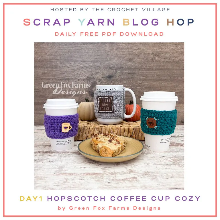 Three crochet cup cozies – a fun, free pattern perfect for using leftover yarn.