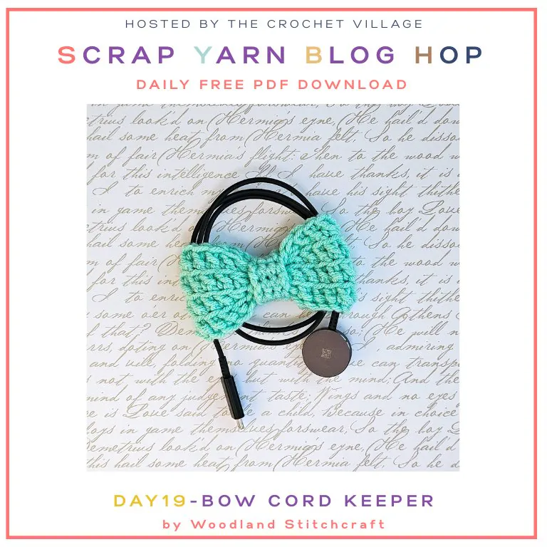 Crochet bow-shaped cord keeper great project for left over yarn