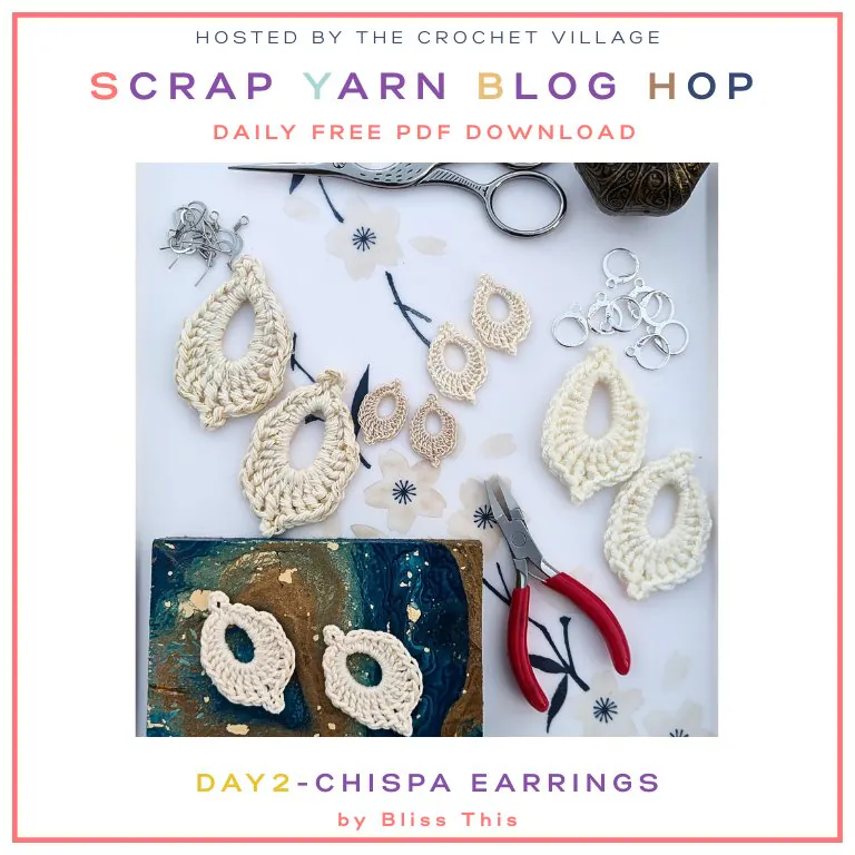 Several cute handmade crochet earrings made with scrap yarn -free crochet earrings pattern perfect for using leftover yarn.