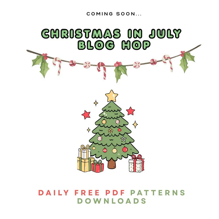 Christmas in July Crochet Blog Hop 2026 with free crochet patterns, Christmas gift ideas, holiday decorations, stockings, ornaments, and festive handmade projects.