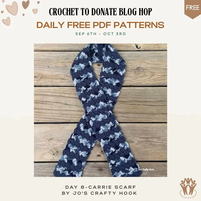 Free crochet scarf pattern — navy and light blue textured scarf made with basic crochet stitches